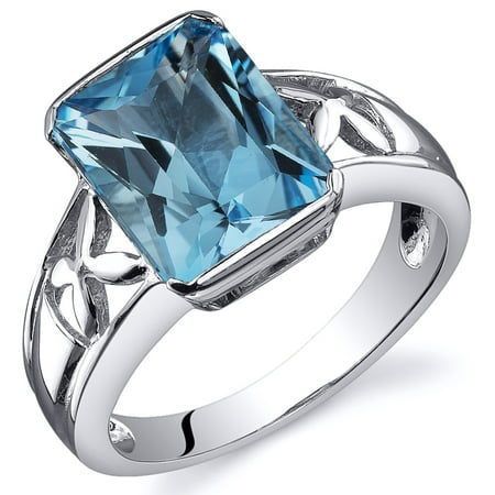 Peora 3.50 Ct Swiss Blue Topaz Engagement Ring in Rhodium-Plated Sterling Silver