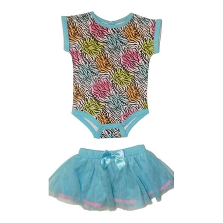 Freshly Squeezed Infant Girl 2 PC Blue Zebra Stripe Bodysuit Tutu Skirt Set 12m