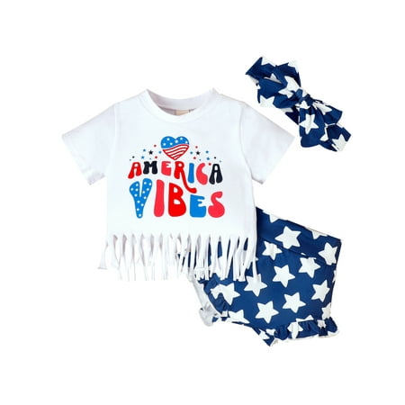 Coduop Independence Day Baby Girls Clothes Tassel T-Shirts Flag Star Stripe Print Shorts 3Pcs Set
Coduop Independence Day Baby Girls Clothes Tassel T-Shirts Flag Star Stripe Print Shorts 3Pcs Set