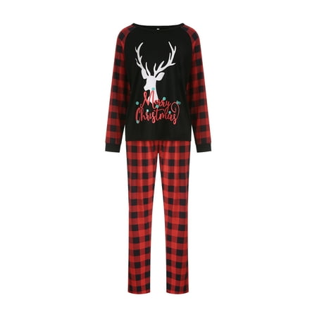 Spring hue Matching Family Christmas Pajamas Raglan Tops + Plaid Trousers Set