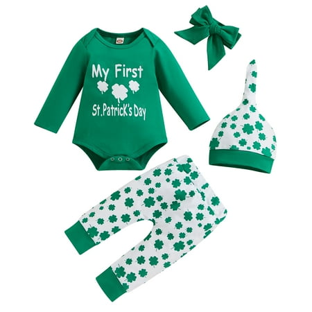 Blotona Infant Baby Irish Day Festival Jumpsuit Set Letter Print Long Sleeve Romper + Shamrock Pants + Hat + Bow Headband
Blotona Infant Baby Irish Day Festival Jumpsuit Set Letter Print Long Sleeve Romper + Shamrock Pants + Hat + Bow Headband