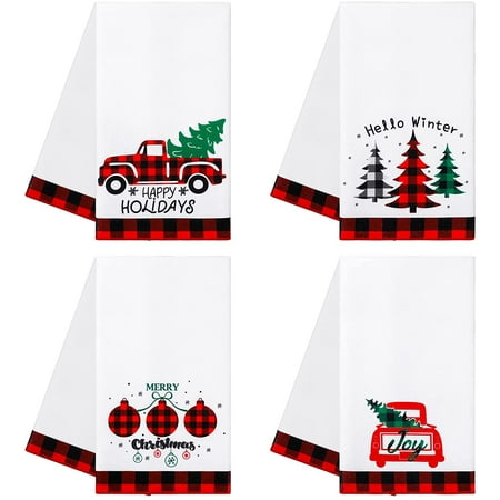 JOOCAR Christmas Kitchen Towels Red Black Buffalog Truck Christmas Tree Christmas Balls Christmas Towels for Home Kitchen Holiday Decoration Housewarming Gift Towel Set of 4
JOOCAR Christmas Kitchen Towels Red Black Buffalog Truck Christmas Tree Christmas Balls Christmas Towels for Home Kitchen Holiday Decoration Housewarming Gift Towel Set of 4