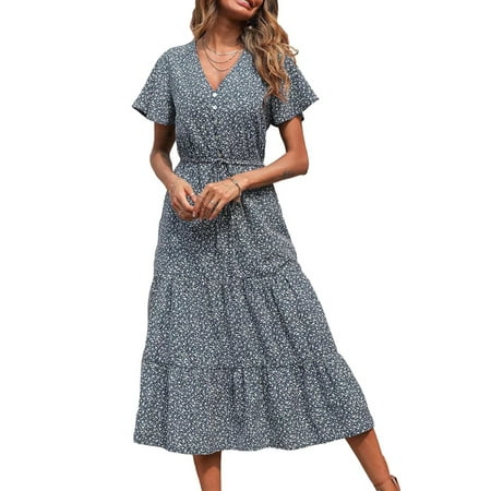 Amuver Female Dress Printed Patterns V-Neck Short Sleeve One-Piece with Buttons and Drawstring for Summer S/M/L/XL/XXL
Amuver Female Dress Printed Patterns V-Neck Short Sleeve One-Piece with Buttons and Drawstring for Summer S/M/L/XL/XXL