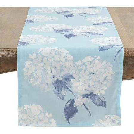 108 in. Heavenly Hydrangea Table Runner Aqua
