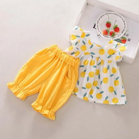 Clearance!Summer Baby Girls Flare Sleeve Floral Fruit Print T-shirt Short Set Tops+Shorts Suits Casual Outfits Sets Cute 2Pcs/set Yellow 10
Clearance!Summer Baby Girls Flare Sleeve Floral Fruit Print T-shirt Short Set Tops+Shorts Suits Casual Outfits Sets Cute 2Pcs/set Yellow 10
