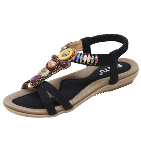 

iOPQO Women s slipper Fashion Women s Summer Slip-On Flat Beach Open Toe Breathable Sandals Shoes SIKETU Bihemia Flat Slip-On Black 40