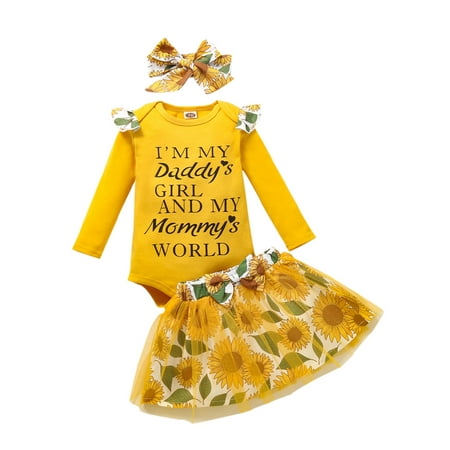 Toddler Baby Girls Clothes Set Long Sleeve Collar Yarn Skirt and Headdress