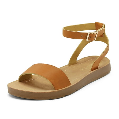

DREAM PAIRS Women s Cute Open Toes One Band Ankle Strap Summer Flat Sandals TAN/PU ELENA-5 size 9.5