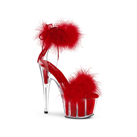 ADORE-724F 7 Heel 2 3/4 Platform Marabou Fur Ankle Cuff Sandal Back Zip