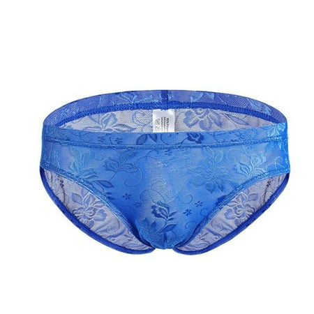 ALSLIAO Men Sexy Lace Underwear Briefs Panties Shorts Low Rise Lingerie Pouch Underpants Blue M