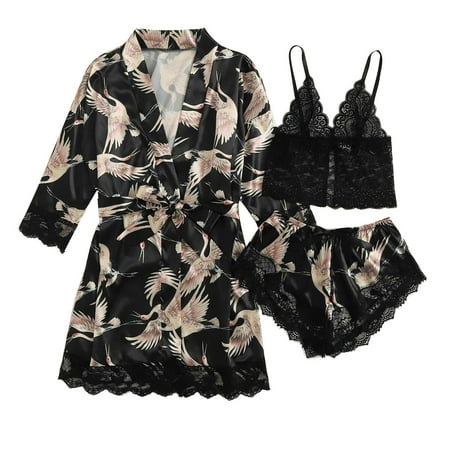Cran Pajamas Suspenders Printing Pajamas Ladies E Satin Stitching Suit 3pcs Shorts Lace + + Nightgown plus Lingerie for Women plus Size
Cran Pajamas Suspenders Printing Pajamas Ladies E Satin Stitching Suit 3pcs Shorts Lace + + Nightgown plus Lingerie for Women plus Size