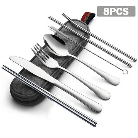 8pcs Travel Utensils Portable Set Stainless Steel Flatware Set Reusable Travel Cutlery Set for Camping Picnic Lunch Office Outdoor(silver)
8pcs Travel Utensils Portable Set Stainless Steel Flatware Set Reusable Travel Cutlery Set for Camping Picnic Lunch Office Outdoor(silver)