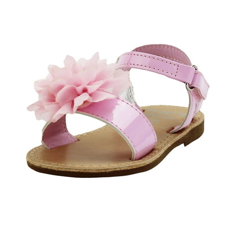 Stepping Stones Little Girls Gladiator Pink Sandals with Flower and Back Straps Girls Strappy Sandals For Casual or Dress Open Toe Summer Sandals Infant Toddler Kids Shoes for Children Slide Size
