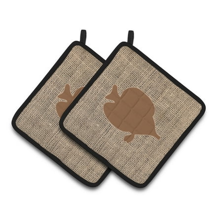 Carolines Treasures BB1023-BL-BN-PTHD Fish - Tang Fish Faux Burlap and Brown Pair of Pot Holders 7.5HX7.5W