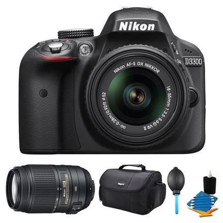 Nikon D3300 DSLR HD Black Camera, 18-55mm Lens, 55-300mm Lens and Case Bundle - Includes camera, 55-300mm f\/4.5-5.6G ED VR AF-S DX NIKKOR lens, carrying case, dust blower, and 3pc. lens cleaning kit Nikon D3300 DSLR HD Black Camera, 18-55mm Lens, 55-300mm Lens and Case Bundle - Includes camera, 55-300mm f\/4.5-5.6G ED VR AF-S DX NIKKOR lens, carrying case, dust blower, and 3pc. lens cleaning kit