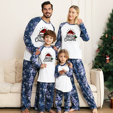 ZCFZJW Discount Family Onesies Matching Christmas Pjs Merry Christmas with Red Santa Claus Hat Print Plaid Long Sleeve Tops and Pants Two Piece Holiday Sleepwear Soft Cotton Homewear Suit(Baby-12M)