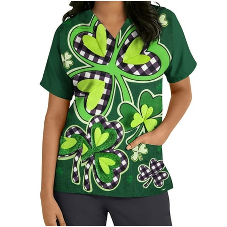 Zeceouar Scrubs Tops For Women Designs Plus Size Scrub Shirts V-Neck St. Patrick Printing Short Sleeve Nursing Working Uniform Tops With Pocket
Zeceouar Scrubs Tops For Women Designs Plus Size Scrub Shirts V-Neck St. Patrick Printing Short Sleeve Nursing Working Uniform Tops With Pocket