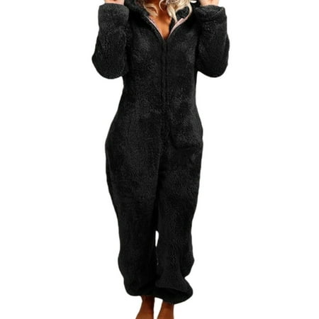 Gureui Women Fleece One Piece Zipper Hooded Jumpsuit Loose Long Sleeve Thick Plush Sleepwear Romper Pajamas Playsuit with Bear Ear Hat
Gureui Women Fleece One Piece Zipper Hooded Jumpsuit Loose Long Sleeve Thick Plush Sleepwear Romper Pajamas Playsuit with Bear Ear Hat