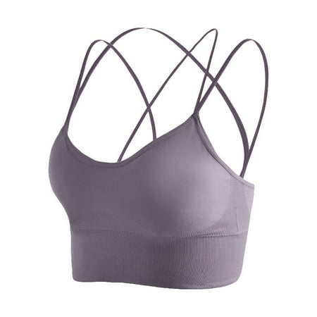 

EHTMSAK Bra for Women Wireless Sports Comfort Seamless Longline Bra Purple 2XL