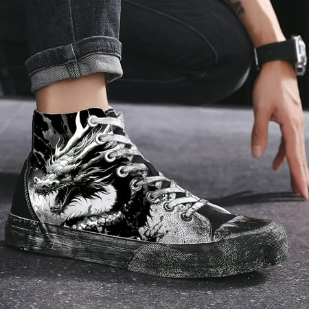 Men s High-Top Canvas Sneakers with Chinese Dragon Print - Hand-Painted Graffiti Vintage Style Casual Street Fashion Shoes Lace-Up Fabric Lined Rubber Sole Round Toe for All Seasons and Occasions
Men s High-Top Canvas Sneakers with Chinese Dragon Print - Hand-Painted Graffiti Vintage Style Casual Street Fashion Shoes Lace-Up Fabric Lined Rubber Sole Round Toe for All Seasons and Occasions