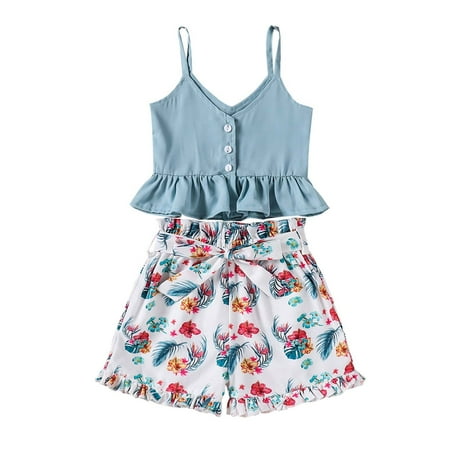 YWDJ 6 Months-5 Years Girls Outfit Sets Toddler Kids Summer Strap Top Floral Shorts Clothes Suit Light blue 120
YWDJ 6 Months-5 Years Girls Outfit Sets Toddler Kids Summer Strap Top Floral Shorts Clothes Suit Light blue 120