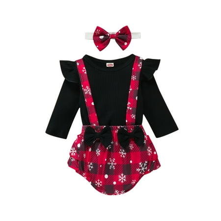 Canrulo Newborn Baby Girl Christmas Outfits Long Sleeve T-shirt Top Plaids Suspender Shorts Headband 3PCS Clothes Black 6-12 Months
Canrulo Newborn Baby Girl Christmas Outfits Long Sleeve T-shirt Top Plaids Suspender Shorts Headband 3PCS Clothes Black 6-12 Months