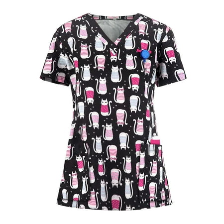 Puntoco Womens Plus Tops Clearance Women Scrubs Top Short Sleeve V-Neck Tops Working Uniform Cartoon Print Blouse D L(L
Puntoco Womens Plus Tops Clearance Women Scrubs Top Short Sleeve V-Neck Tops Working Uniform Cartoon Print Blouse D L(L