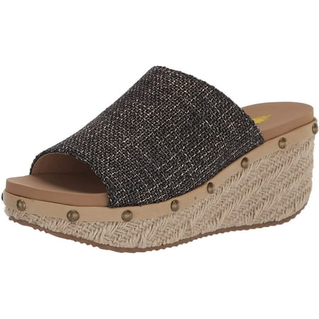 Volatile Womens Ravine Wedge Espadrille Sandal Slides (Black/Gold 11)