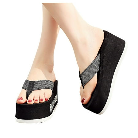 PEASKJP Women s Flip Flops Non Slip Sandals Beach Sandals Comfortable Shoes Beach Flip-flops Black 6.5