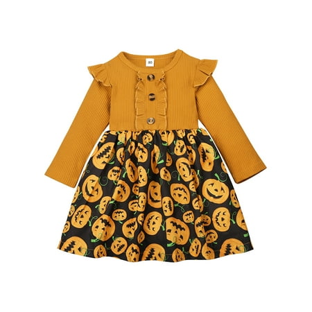 Calsunbaby Kids Little Girls Halloween Dress Long Sleeve Crew Neck Ruffled Ribbed Pumpkin Print Patchwork A-Line Dress Black 18-24 Months
Calsunbaby Kids Little Girls Halloween Dress Long Sleeve Crew Neck Ruffled Ribbed Pumpkin Print Patchwork A-Line Dress Black 18-24 Months