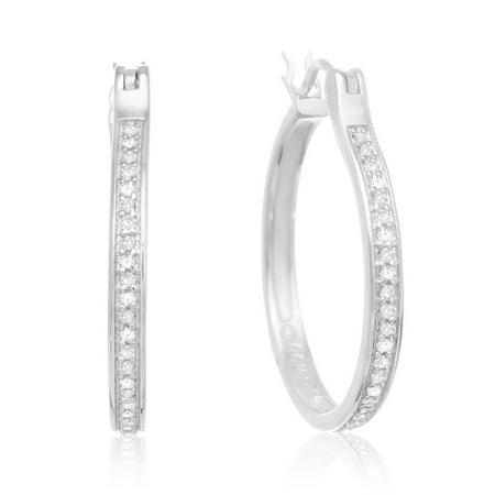 1/4ct Diamond Hoop Earrings Set in Sterling Silver 1 inch