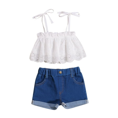 Canrulo Summer Lovely Kids Girls Clothes Sets Ruffles Sleeveless Lace Hollow Vest Tops Blue Denim Shorts 2pcs White 4-5 Years
Canrulo Summer Lovely Kids Girls Clothes Sets Ruffles Sleeveless Lace Hollow Vest Tops Blue Denim Shorts 2pcs White 4-5 Years