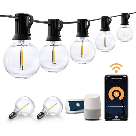 100Ft G40 Globe Patio Lights with 50 Dimmable LED Bulbs APP Control