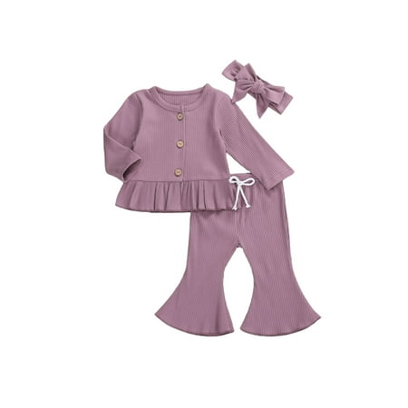 Herdignity Baby Girl s Autumn Outfit Sets Solid Color Long Sleeve Ruffle Button Top Flare Pants Headband
Herdignity Baby Girl s Autumn Outfit Sets Solid Color Long Sleeve Ruffle Button Top Flare Pants Headband