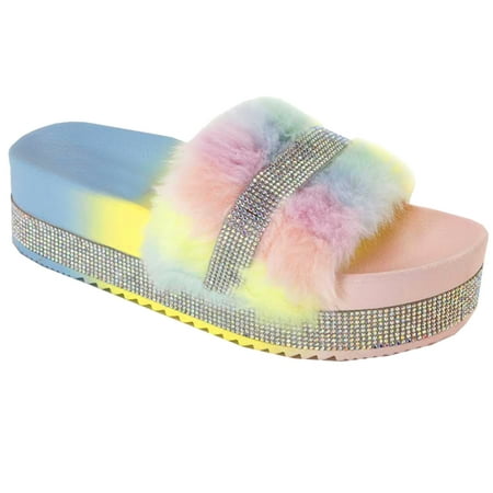 SNJ New Women s Faux Fur Rhinestone Platform Slide Crystal Mid Heel Slipper Sandal
SNJ New Women s Faux Fur Rhinestone Platform Slide Crystal Mid Heel Slipper Sandal