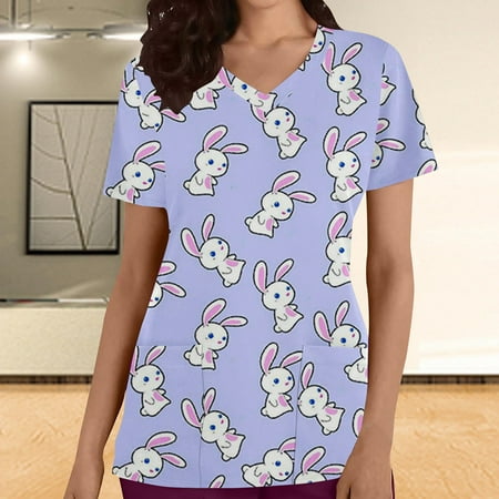 Easter Scrub Tops Women Bunny Egg Hunt Print Medical Scrub Tops with Pocket Summer Comfy Short Sleeve V Neck Holiday Tunics
Easter Scrub Tops Women Bunny Egg Hunt Print Medical Scrub Tops with Pocket Summer Comfy Short Sleeve V Neck Holiday Tunics
