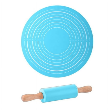 VERMON Kneading Pad 1 Set Rolling Pin Reusable Food Grade Non-stick Wooden Handle Scale Mark Design Multipurpose No Odor Silicone Kneading Pad with Rolling Pin Set Kitchen Supplies 
VERMON Kneading Pad 1 Set Rolling Pin Reusable Food Grade Non-stick Wooden Handle Scale Mark Design Multipurpose No Odor Silicone Kneading Pad with Rolling Pin Set Kitchen Supplies