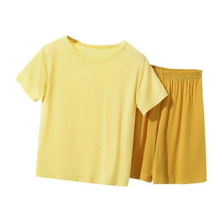 Boys Outfits Summer Solid Color Summer Thin Short Sleeved + Shorts Casual Home Service Set Infant Clothes Size 120 Yellow
Boys Outfits Summer Solid Color Summer Thin Short Sleeved + Shorts Casual Home Service Set Infant Clothes Size 120 Yellow