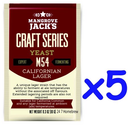 5x 's Craft Series Yeast M54 Californian Lager (10g), 5x 10g treats 23L / 5 Gallons By Mangrove Jack