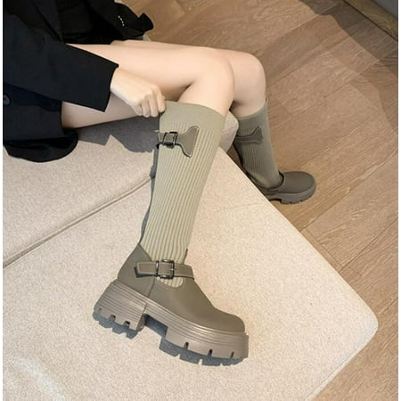 TALKVE Women Mid Calf Boots Autumn And Winter Fashion Knit Belt Buckles Decoration Comfortable Round Toe Thick Square Heels
TALKVE Women Mid Calf Boots Autumn And Winter Fashion Knit Belt Buckles Decoration Comfortable Round Toe Thick Square Heels