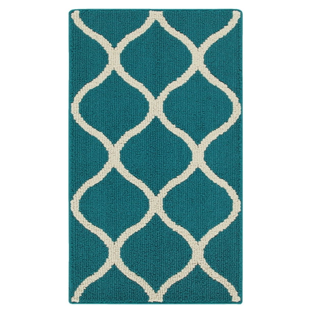 Mainstays Machine Washable Sheridan Fret Area Rug, Teal, 1'8"x2'10"