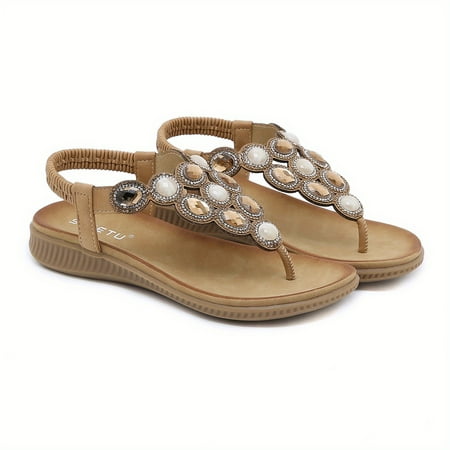 Women‘s Rhinestone Decor Flat Sandals Open Toe Round Toe Flip Flop Elastic Ankle Strap Sandals Women‘s Boho Style Footwear
Women‘s Rhinestone Decor Flat Sandals Open Toe Round Toe Flip Flop Elastic Ankle Strap Sandals Women‘s Boho Style Footwear