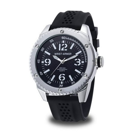 Wrist Armor Men's C20 Watch, Black Faux Carbon Dial, Black Rubber Strap
