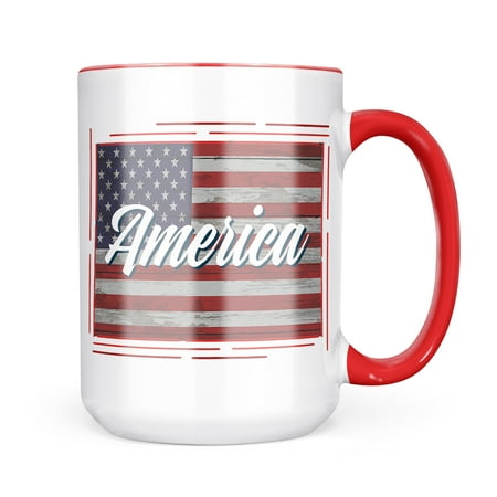 

Christmas Cookie Tin America Fourth of July Vintage Wood Flag Script Mug gift for Coffee Tea lovers