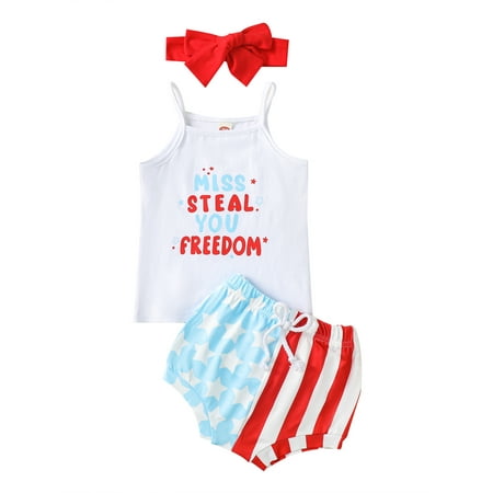 GuliriFei 4th of July Baby Girls Outfit Independence Day 3Pcs Shorts Set Letters Romper + Flower Shorts + Hairband
GuliriFei 4th of July Baby Girls Outfit Independence Day 3Pcs Shorts Set Letters Romper + Flower Shorts + Hairband