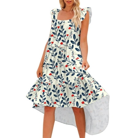 Dresses for Women Loose Fit Ladies Casual Floral Printed Square Neck Ruffle Sleeve Swing Dress with Pocket
Dresses for Women Loose Fit Ladies Casual Floral Printed Square Neck Ruffle Sleeve Swing Dress with Pocket