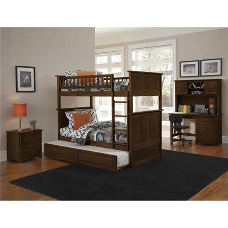 Nantucket Bunkbed with Urban Trundle Bed - Antique Walnut, Twin Over Full Size