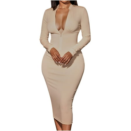 Valentine s Day Deals Women Solid Slim Fit Shirt Dress Fall Spring High Waist Long Sleeve Zipper V Neck Asymmetric Casual Party Long Dress Sexy Regular Dress Beige S
Valentine s Day Deals Women Solid Slim Fit Shirt Dress Fall Spring High Waist Long Sleeve Zipper V Neck Asymmetric Casual Party Long Dress Sexy Regular Dress Beige S