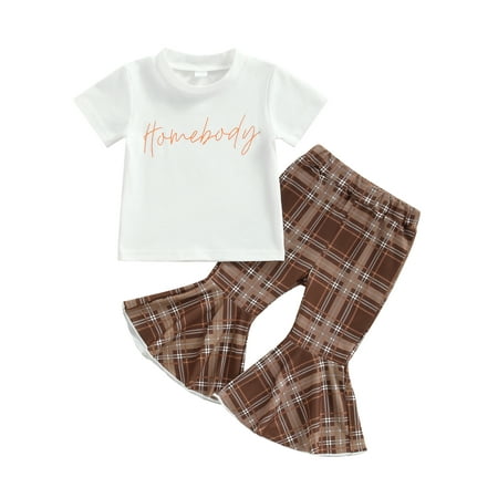MissiMae Baby Girls Pants Set Short Sleeve Crew Neck Letters Print T-shirt with Plaid Flare Pants 0-3Y
MissiMae Baby Girls Pants Set Short Sleeve Crew Neck Letters Print T-shirt with Plaid Flare Pants 0-3Y