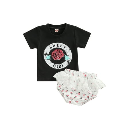 Frobukio Toddler Infant Baby Girls Clothes Sets Short Sleeve Letter Floral Print Tops + Lace Patchwork Shorts Black 0-6 Months
Frobukio Toddler Infant Baby Girls Clothes Sets Short Sleeve Letter Floral Print Tops + Lace Patchwork Shorts Black 0-6 Months